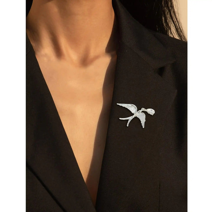 Silver Swallow Brooch Pin