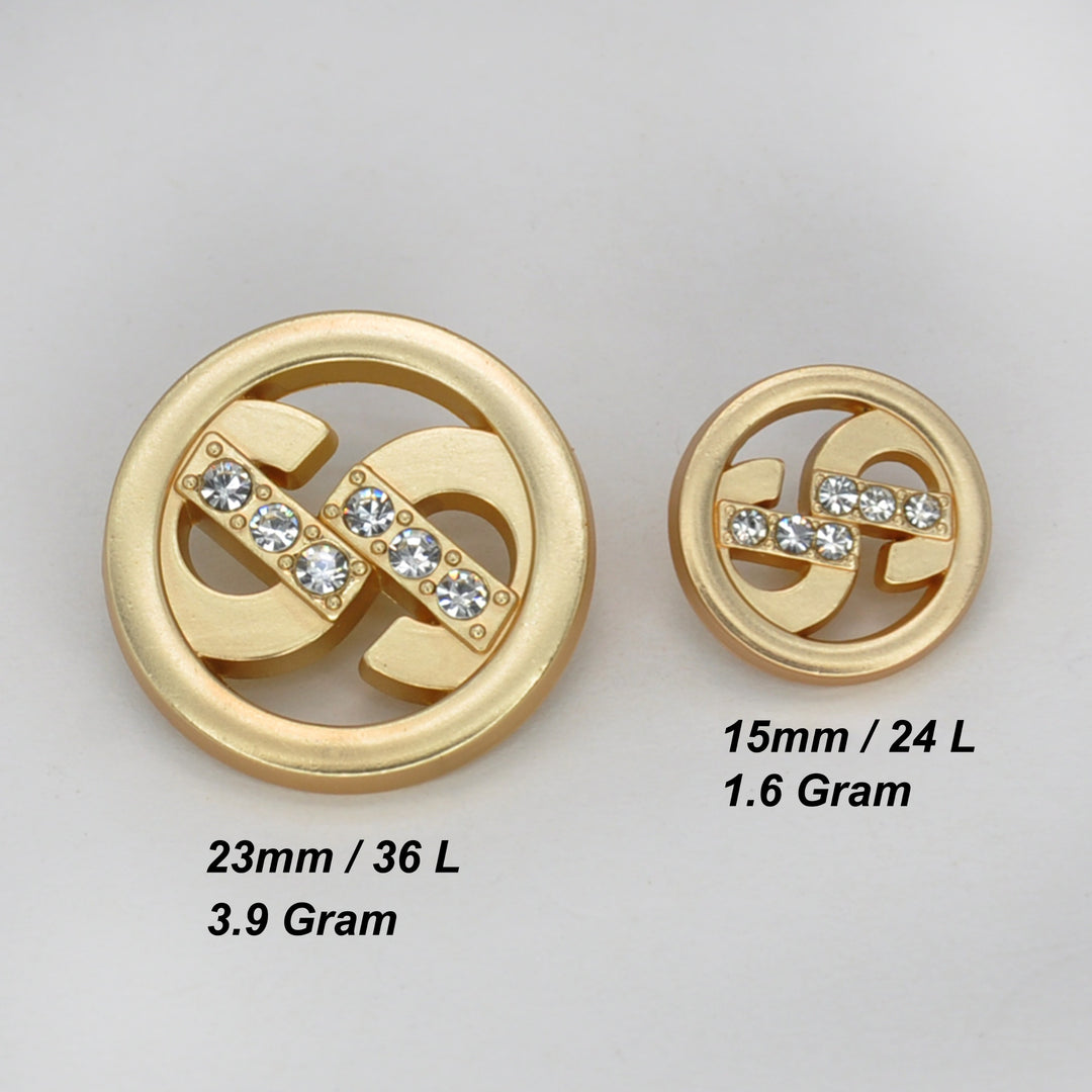 Dollar Style Rhinestone Metal Buttons | 15mm(24L) & 23mm(36L)