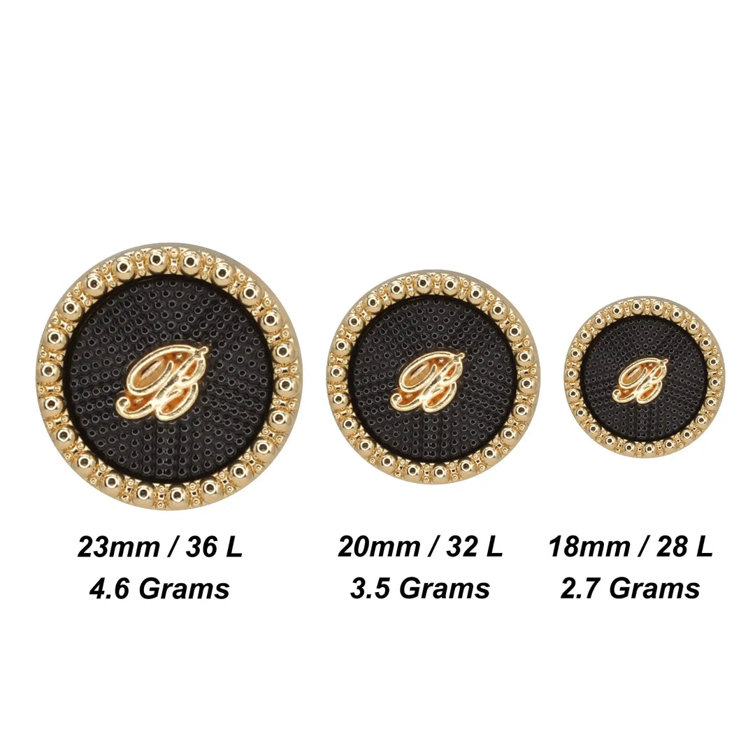 Letter B Designer with Textured Enamel Center Buttons | 18mm(28L), 20mm(32L) & 23mm(36L)