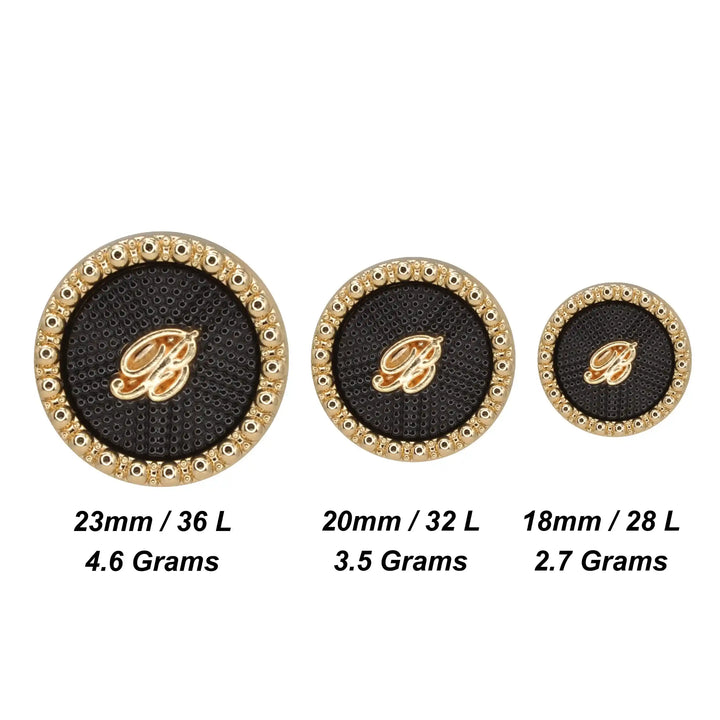 Letter B Designer with Textured Enamel Center Buttons | 18mm(28L), 20mm(32L) & 23mm(36L)
