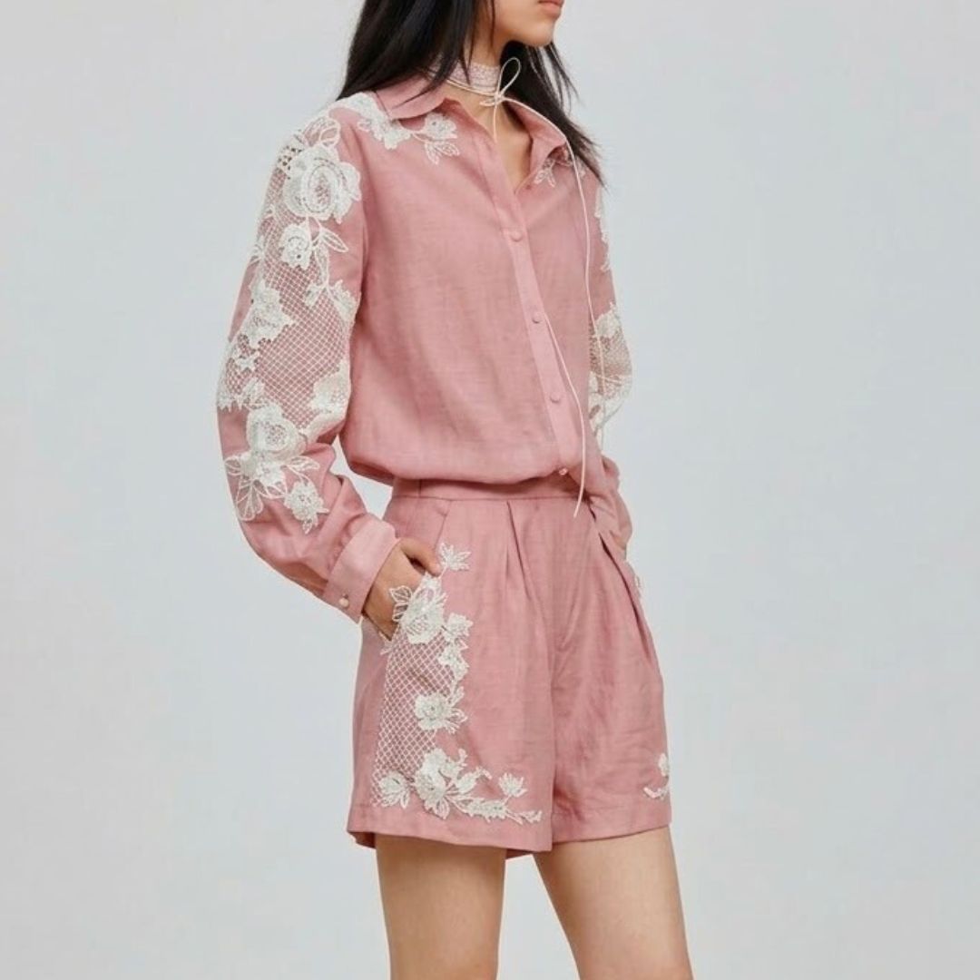 Asymmetrical Lace Yoke Set