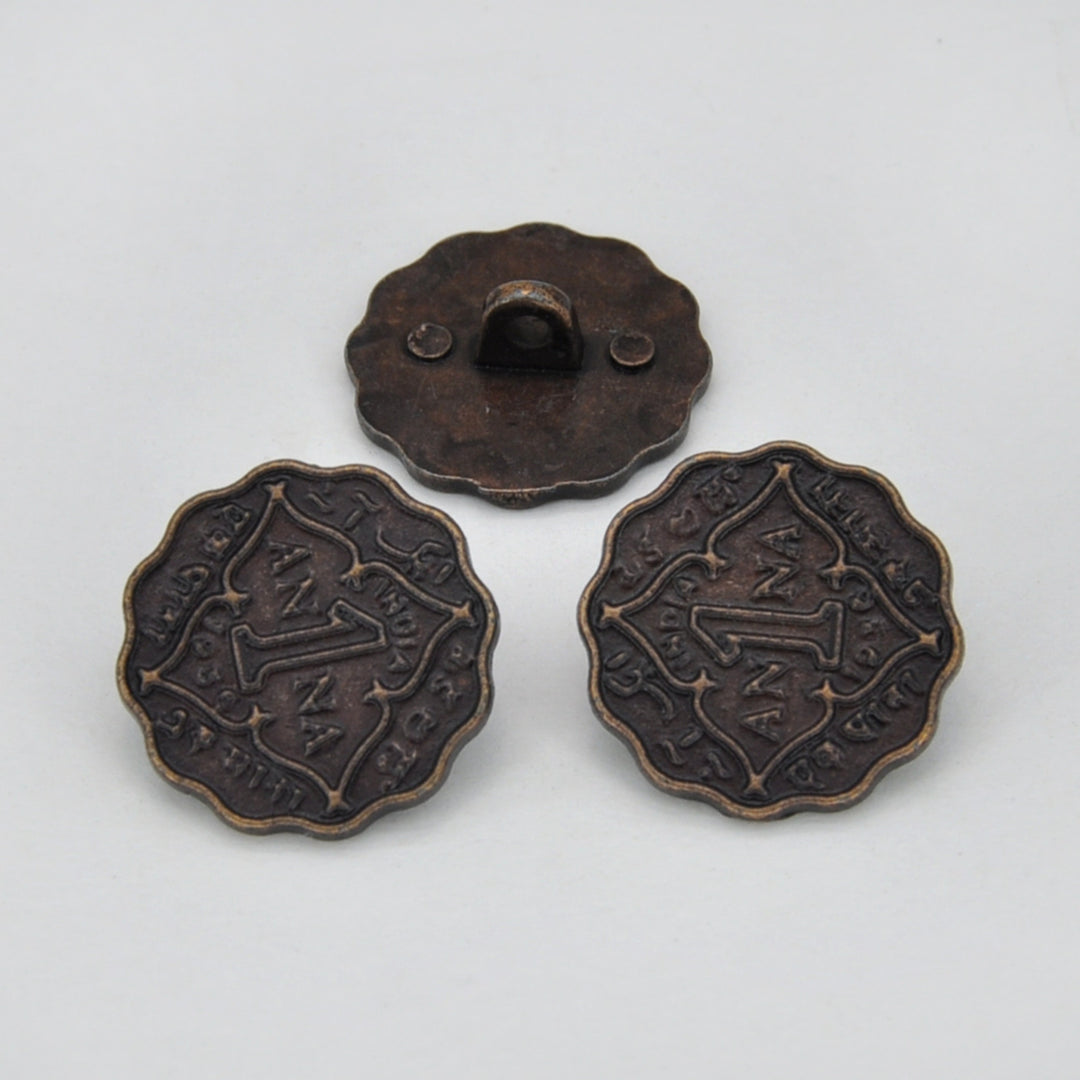 1 Anna Metal Coin Buttons | 17mm(27L) & 22mm(34L)