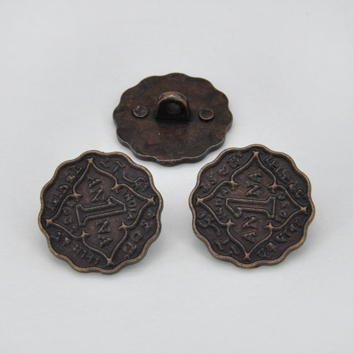 1 Anna Metal Coin Buttons | 17mm(27L) & 22mm(34L)
