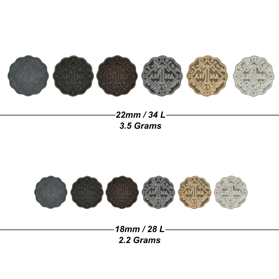 1 Anna Metal Coin Buttons | 17mm(27L) & 22mm(34L)