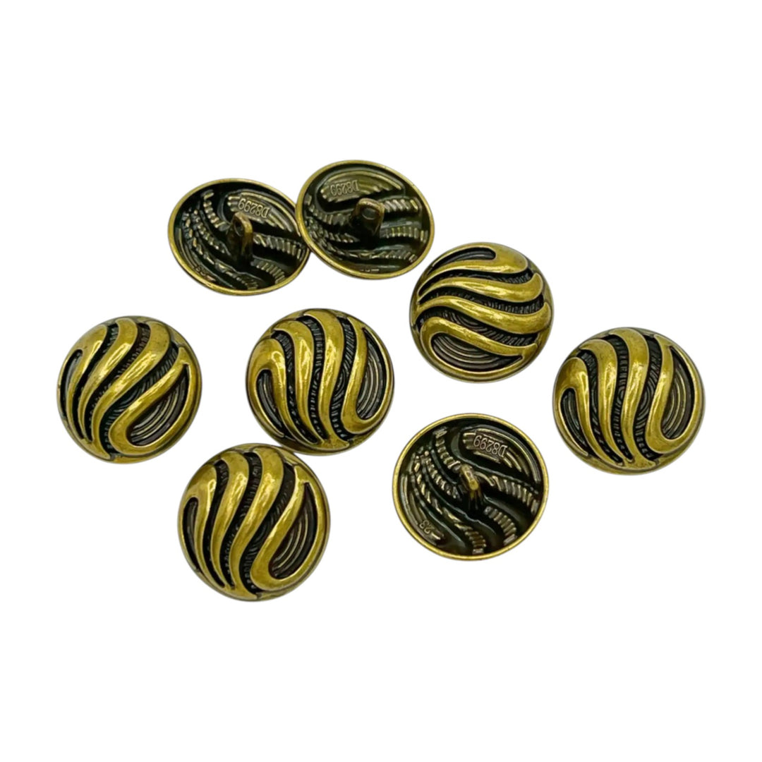 Ornate Metal Buttons with Wave Motif | 15mm, 18mm & 23mm