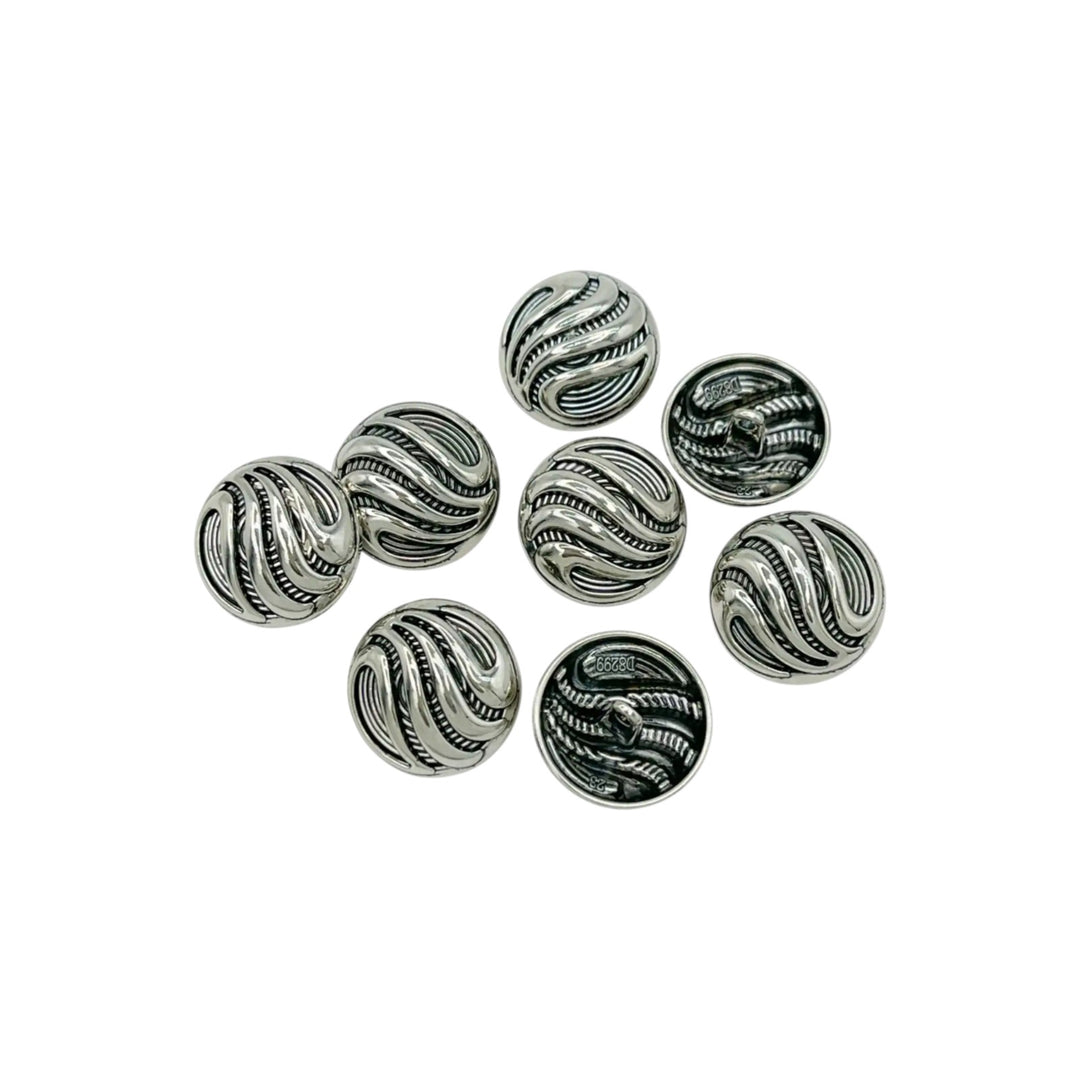 Ornate Metal Buttons with Wave Motif | 15mm, 18mm & 23mm