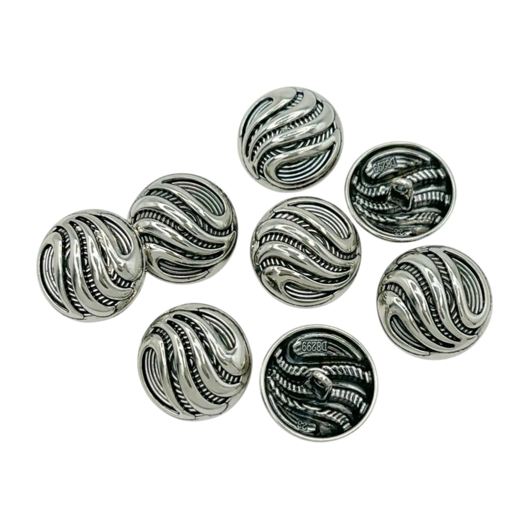Ornate Metal Buttons with Wave Motif | 15mm, 18mm & 23mm