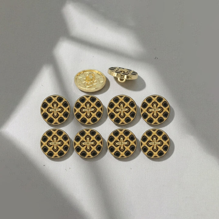 Monochrome Cross Design Metal Buttons | 12mm(20L) & 18mm(28L)