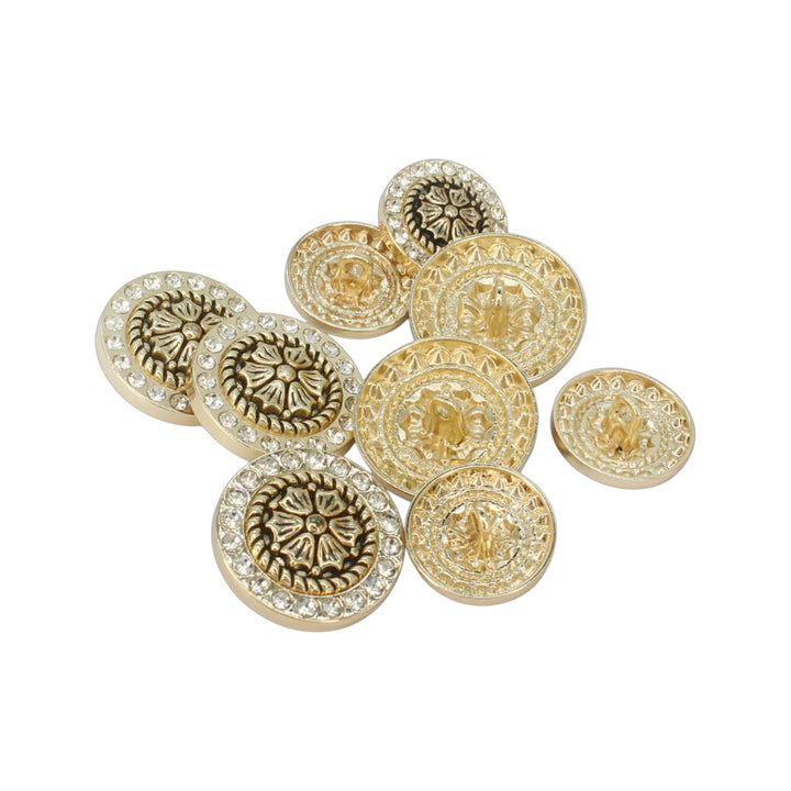 Diamond Surround  Golden Floral  Metal Button