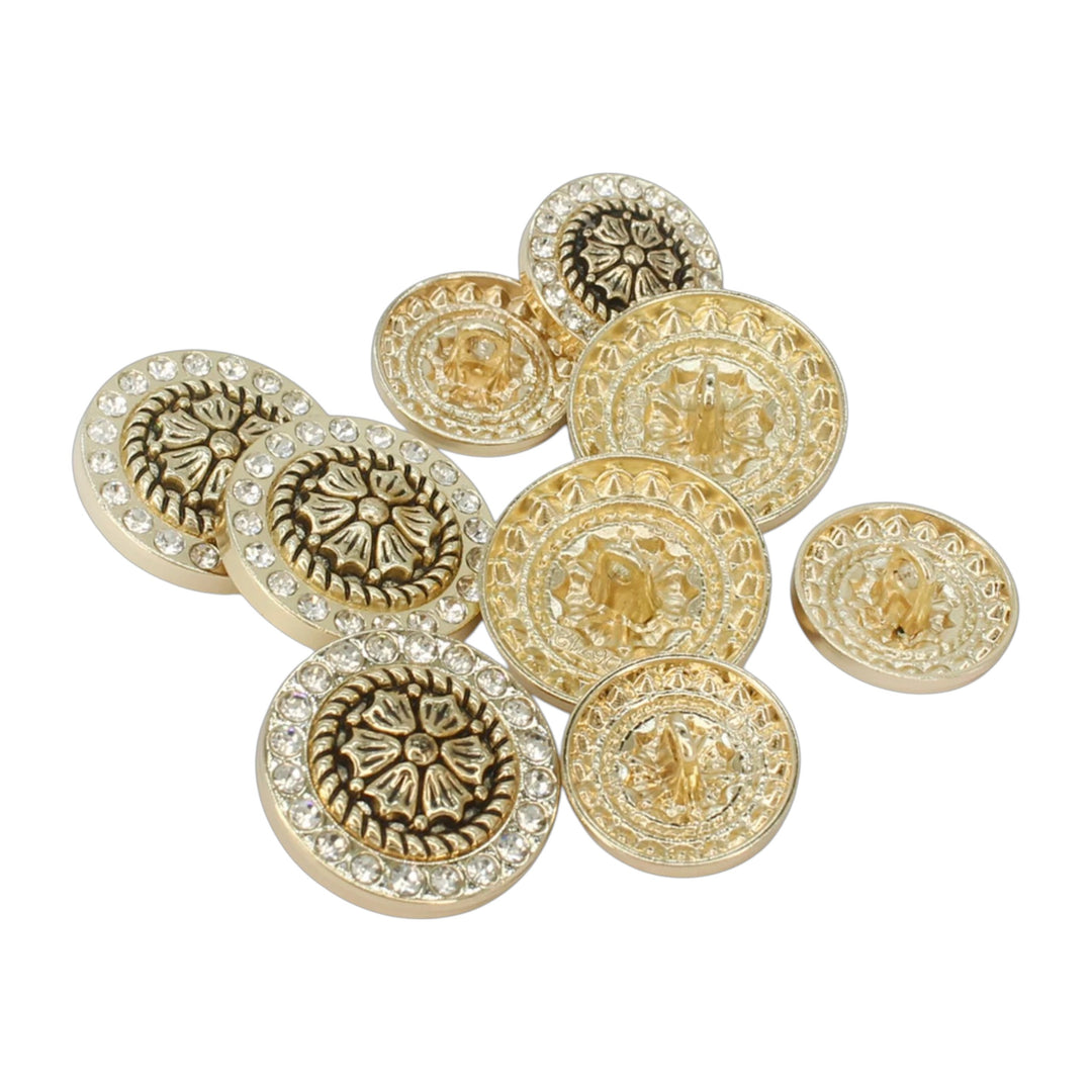 Diamond Surround  Golden Floral  Metal Button