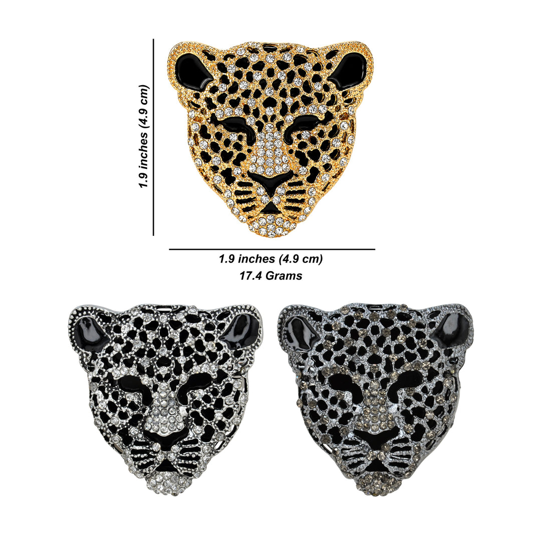 Panther Leopard Head Rhinestone Brooch