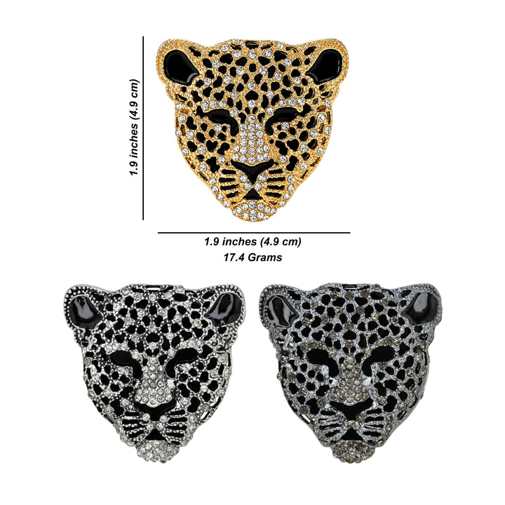 Panther Leopard Head Rhinestone Brooch