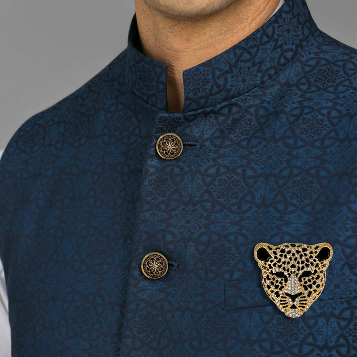 Combo Pack Luxury Leopard Brooch with Black Floral Buttons