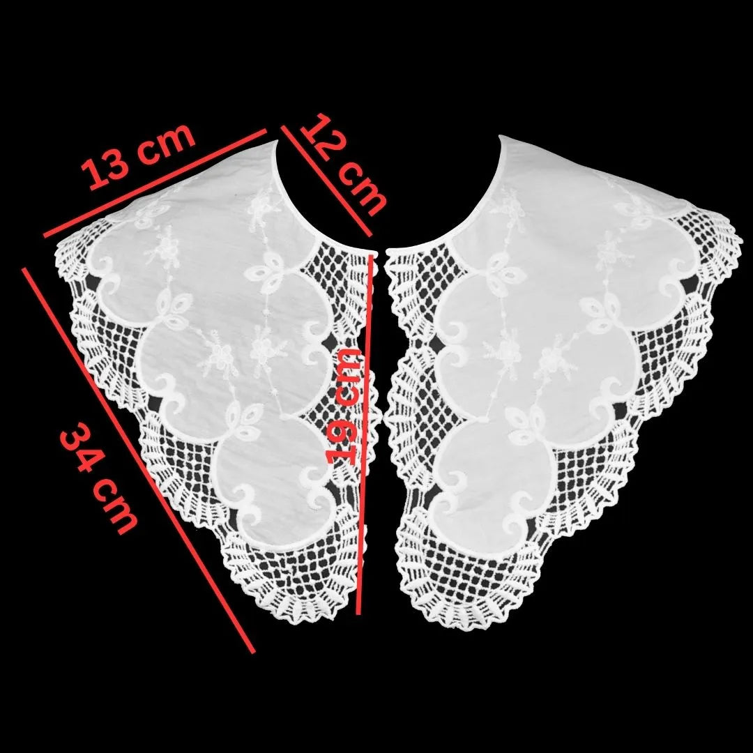 White Broderie Anglaise Peter Pan collar detailed with floral cutwork and smooth rounded neckline shape
