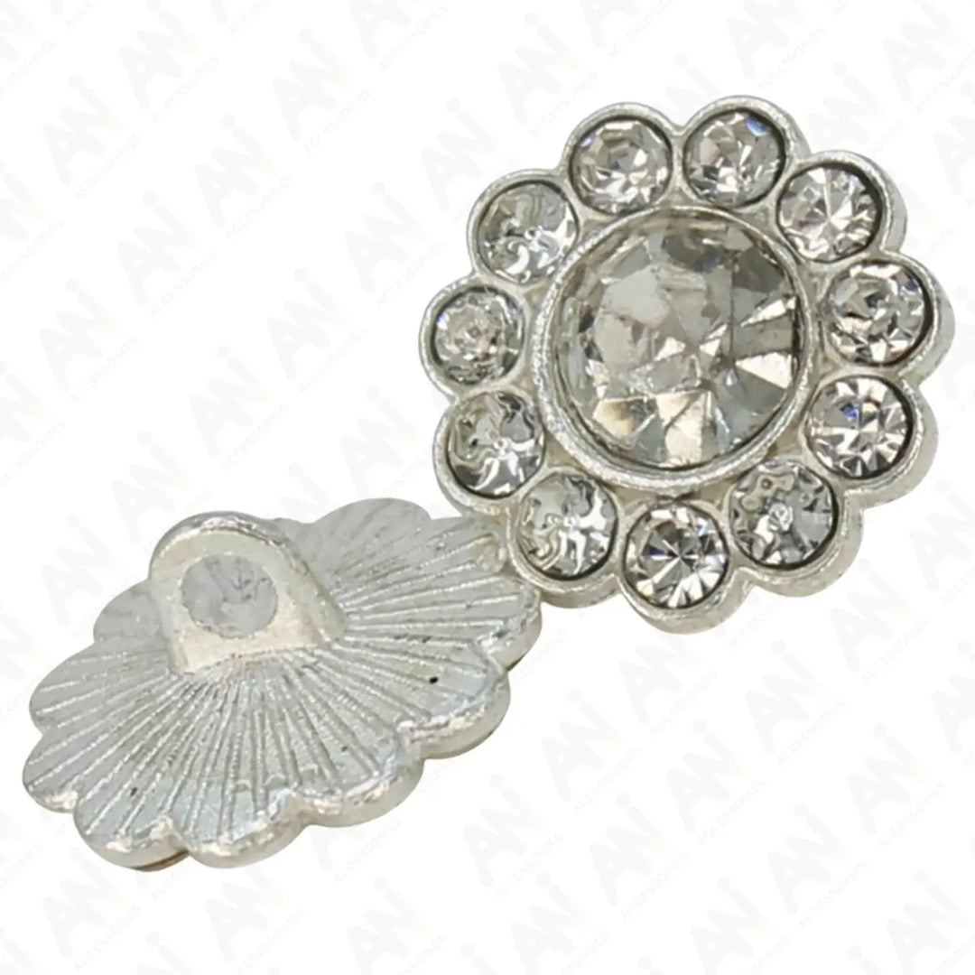 Sunflower Rhinestone Silver Metal Buttons | 15mm(23L)