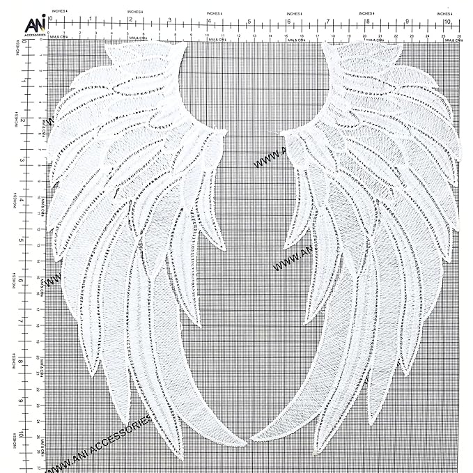 ANI Accessories angel wings patch pair on a measuring grid, about 10.5 inches long 