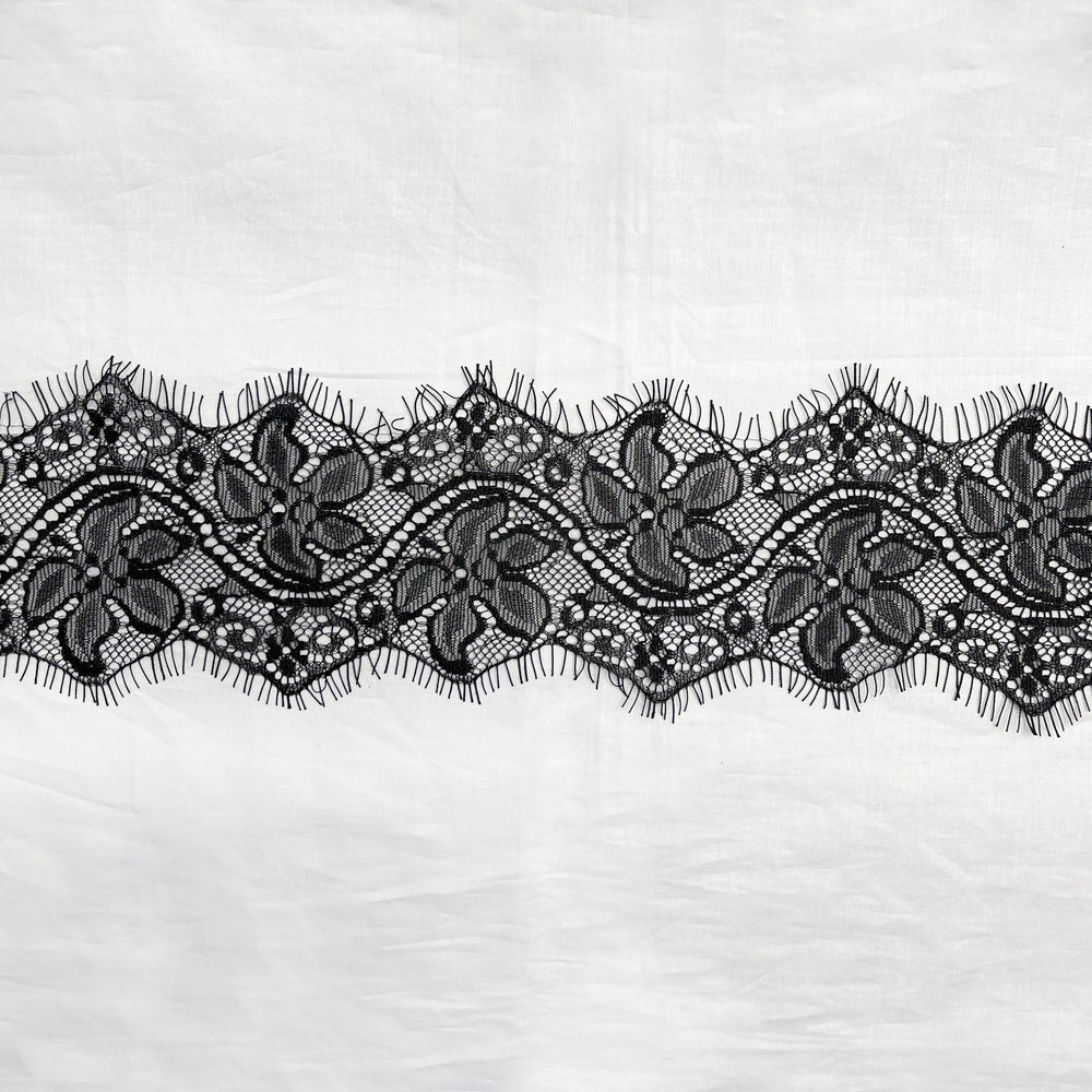 Ani Accessories Black Lace Trim Floral Lace for Lingerie & Dresses with intricate floral pattern and scalloped edges