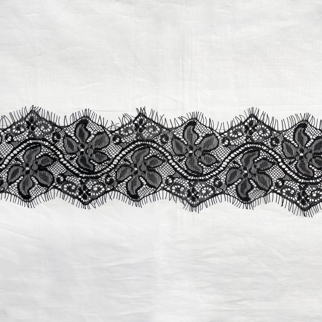 Ani Accessories Black Lace Trim Floral Lace for Lingerie & Dresses with intricate floral pattern and scalloped edges