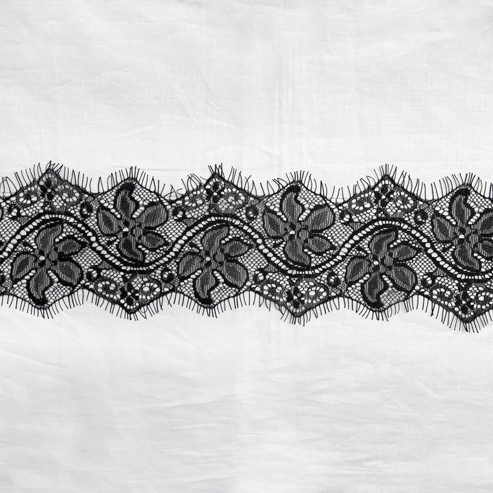 Ani Accessories Black Lace Trim Floral Lace for Lingerie & Dresses with intricate floral pattern and scalloped edges