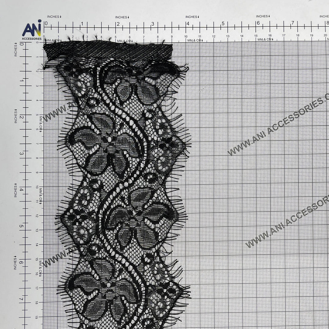 Ani Accessories Black Lace Trim Floral Lace for Lingerie & Dresses in intricate floral design