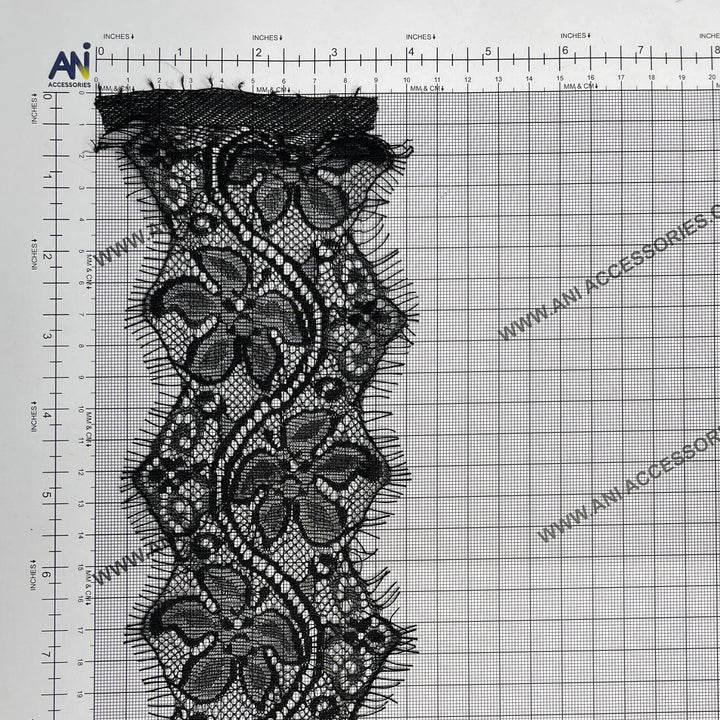 Ani Accessories Black Lace Trim Floral Lace for Lingerie & Dresses in intricate floral design