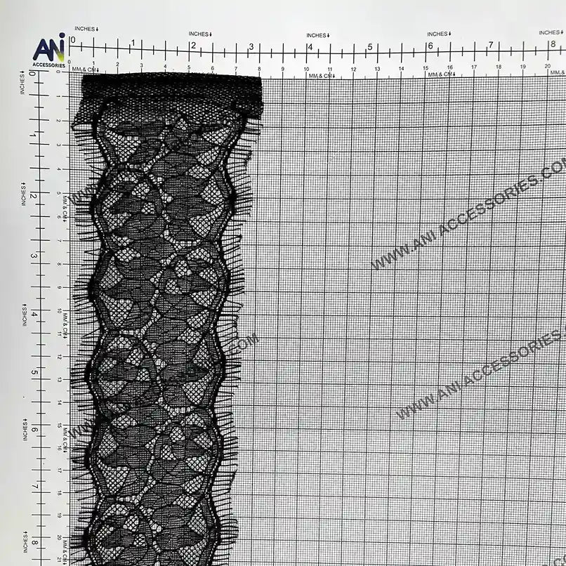 Ani Accessories Black Lace Trim Floral Lace for Lingerie & Dresses displayed on a grid background