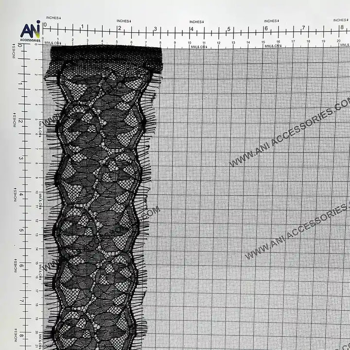 Ani Accessories Black Lace Trim Floral Lace for Lingerie & Dresses displayed on a grid background