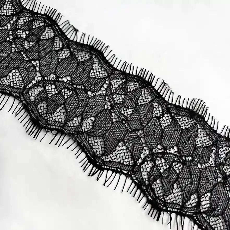Ani Accessories Black Lace Trim Floral Lace for Lingerie & Dresses with Intricate Floral Design