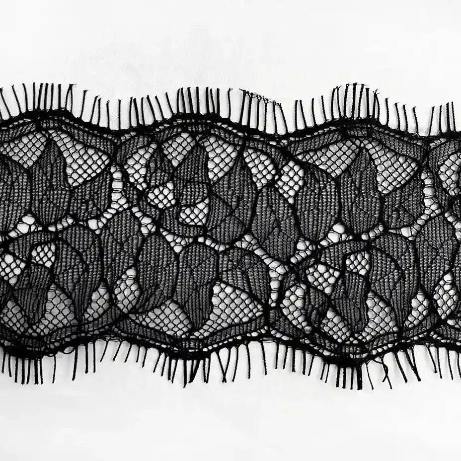 Ani Accessories Black Lace Trim Floral Lace for Lingerie & Dresses, intricate floral design with delicate fringes