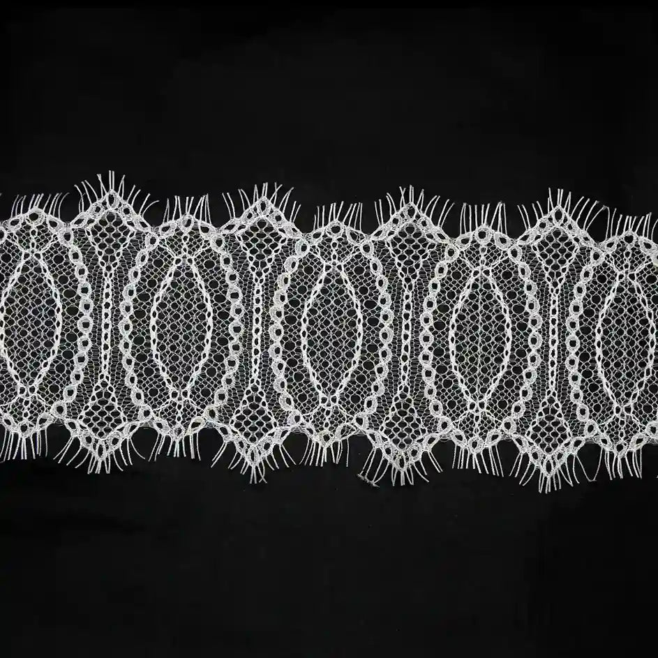 Elegant Eyelash Lace Trim in white fabric perfect for dresses and crafts by Ani Accessories