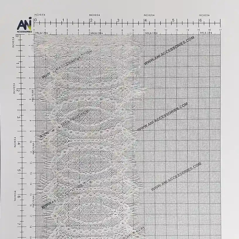 Buy Elegant Eyelash Lace Trim for Dresses & Crafts | Ani Accessories featuring intricate lace design on measuring grid