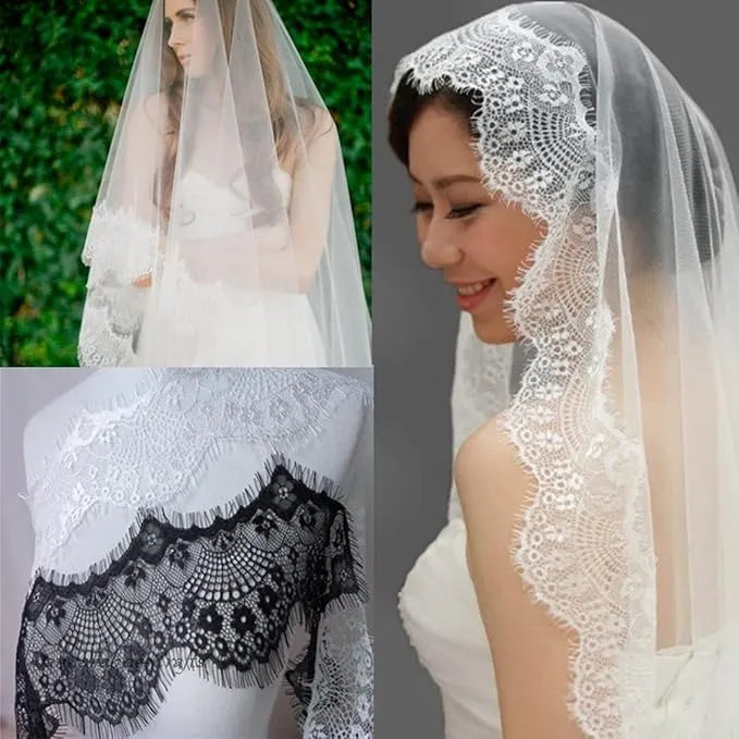 Elegant White Color Eyelash Lace Trim for Sewing & DIY | Ani Accessories with intricate patterns