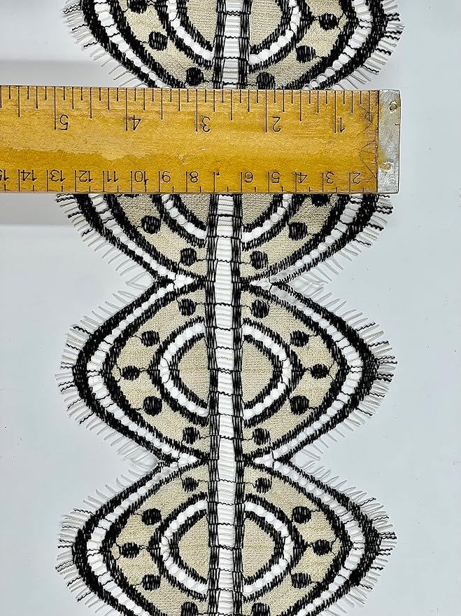 Ani Accessories Decorative Black and White Fabric Trim with geometric pattern and measuring ruler