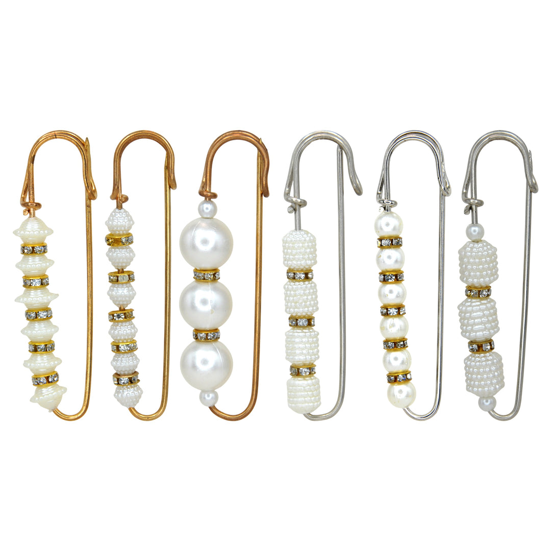 Ani Accessories pearl fancy safety pin, stylish decorative pin for clothing, bags, and creative fashion looks.