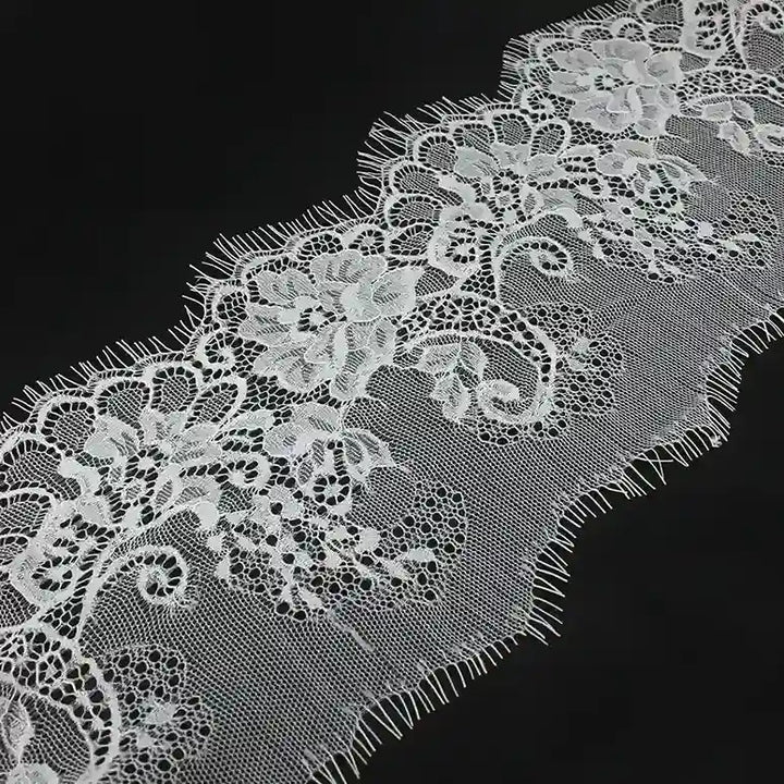 Delicate Flower Eyelash Lace by Ani Accessories in white, perfect for embellishing crafts and clothing