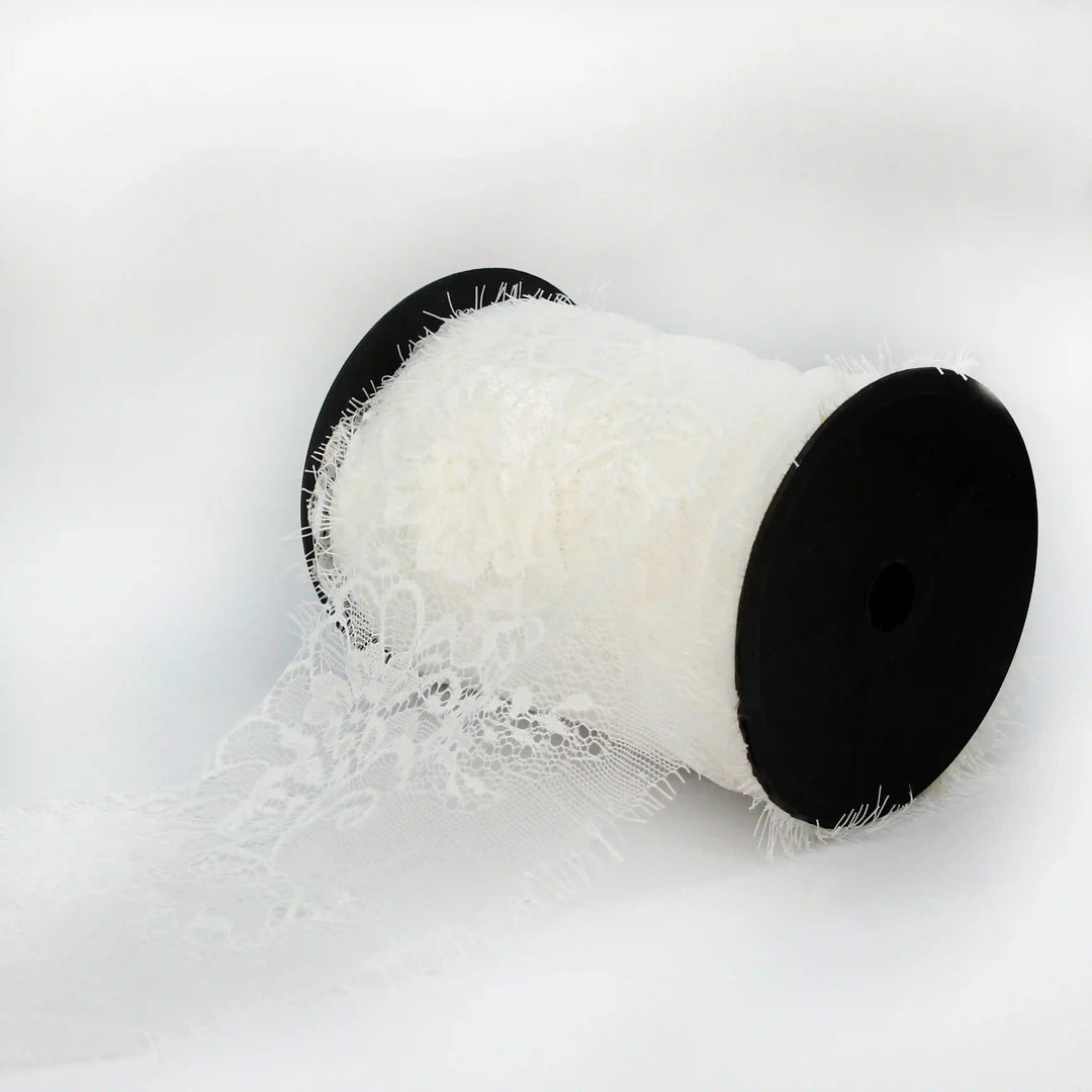 Flower Eyelash Lace by Ani Accessories on a black spool, ideal for crafting and embellishments