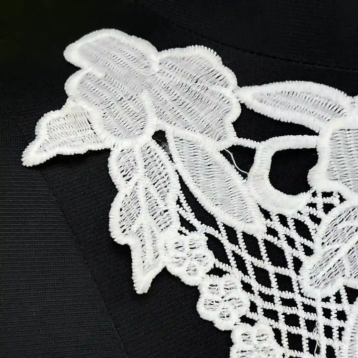 ANI Accessories close-up of the layered floral cluster at the high neck of this white spun poly neckline patch, ideal as a readymade yoke for kurti 