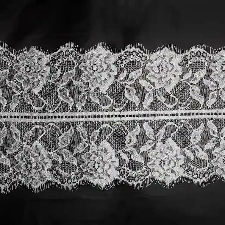 Lace Floral Motif Eyelash Lace Trim for Sewing & Fashion by Ani Accessories in elegant white design