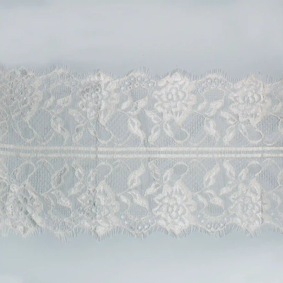 Lace Floral Motif Eyelash Lace Trim for Sewing & Fashion by Ani Accessories in delicate white design
