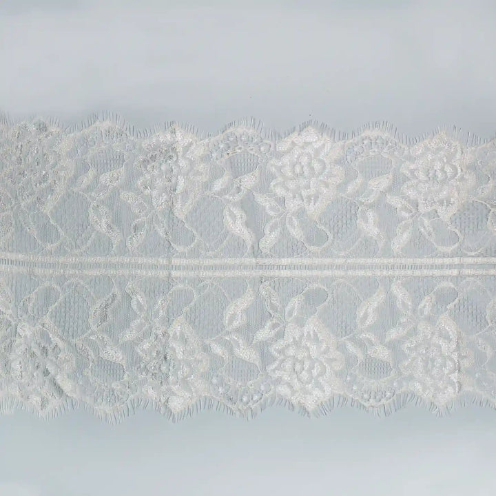 Lace Floral Motif Eyelash Lace Trim for Sewing & Fashion by Ani Accessories in delicate white design
