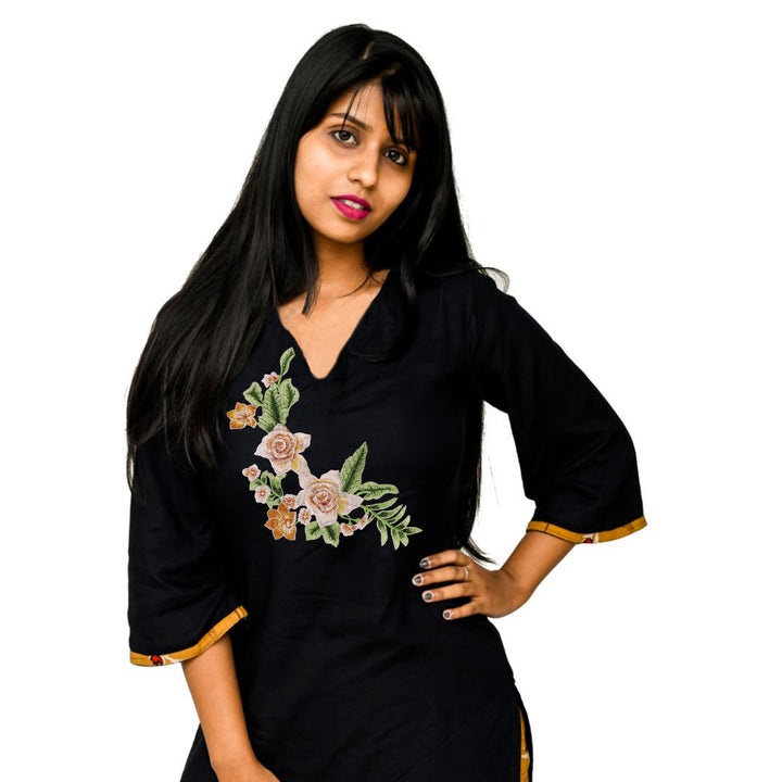 Ani Accessories Multicolor Rose Flower Sew Patch beautifully embroidered on a black garment for stylish attire