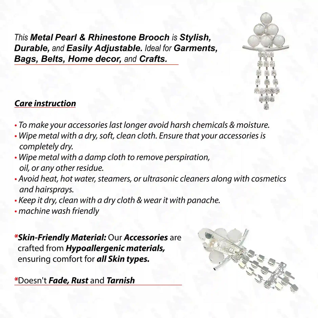 Stylish Metal Pearl & Rhinestone Brooch for Saree, Blazer, Kurti, Dress, Hijab & More with sparkling design