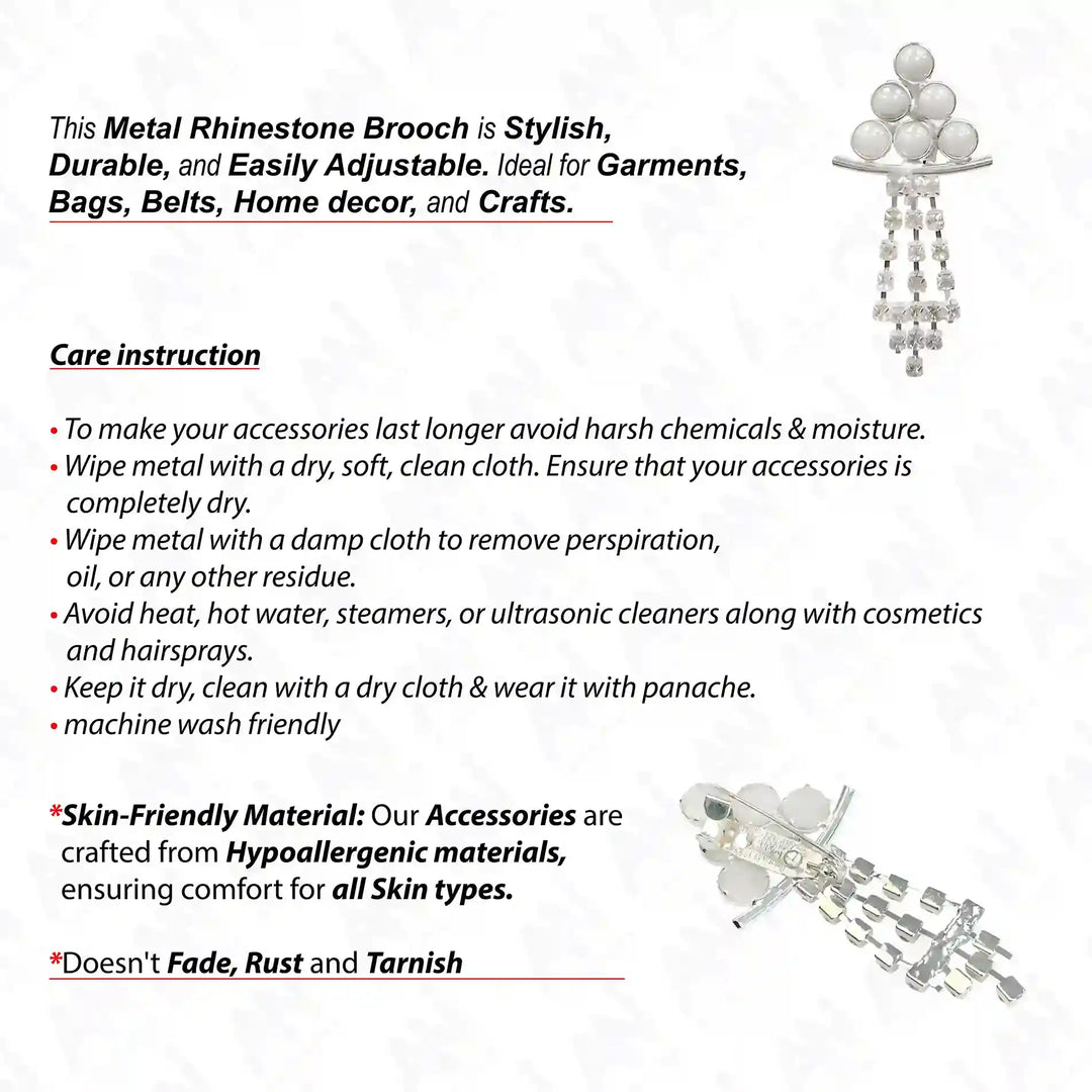 Stylish Metal Pearl & Rhinestone Brooch for Saree, Blazer, Kurti, Dress, Hijab & More with adjustable design