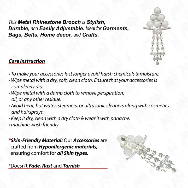 Stylish Metal Pearl & Rhinestone Brooch for Saree, Blazer, Kurti, Dress, Hijab & More with adjustable design