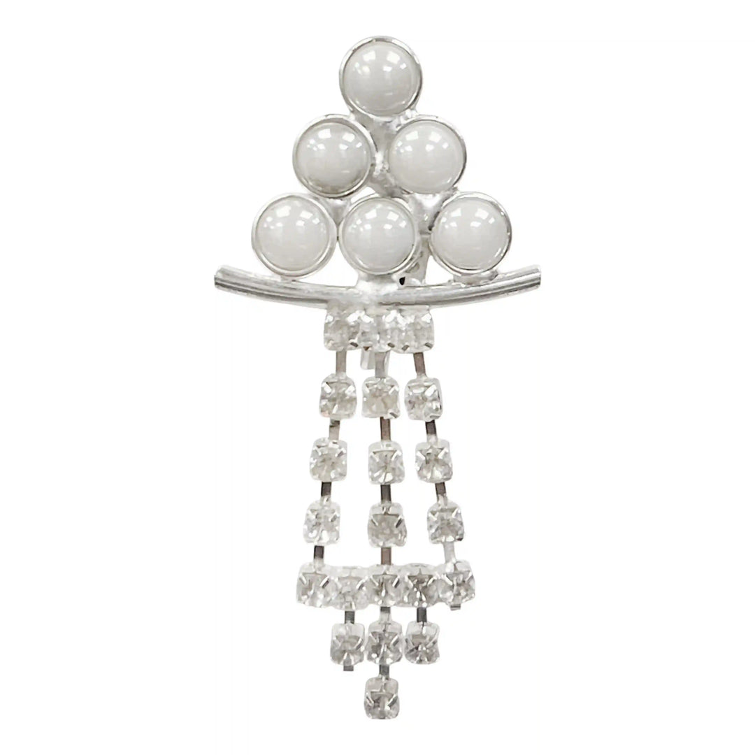 Elegant Pearl & Rhinestone Brooch for Saree, Blazer, Kurti, Dress, Hijab & More with dangling crystals