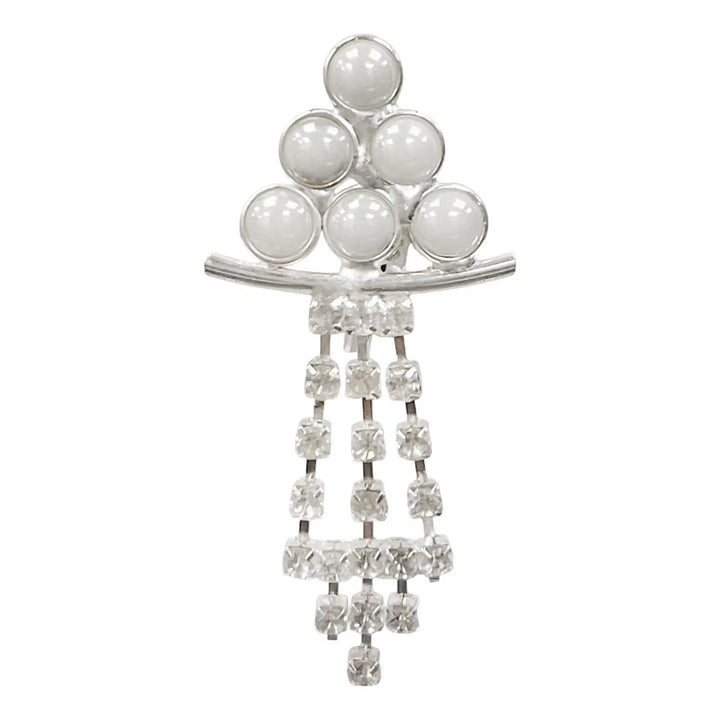 Elegant Pearl & Rhinestone Brooch for Saree, Blazer, Kurti, Dress, Hijab & More with dangling crystals