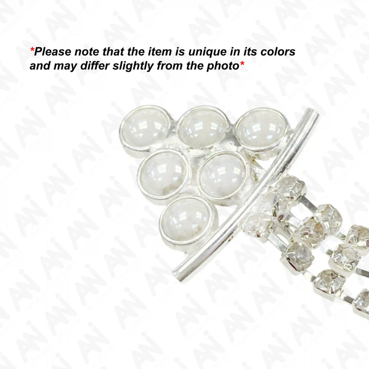 Elegant Pearl & Rhinestone Brooch for Saree, Blazer, Kurti, Dress, Hijab & More with shiny clear gems