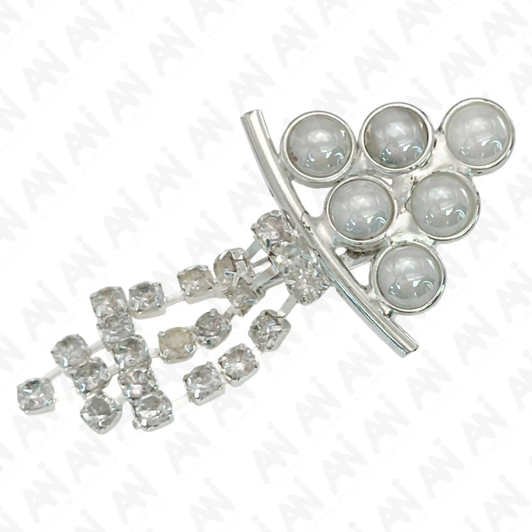 Elegant Pearl & Rhinestone Brooch for Saree, Blazer, Kurti, Dress, Hijab & More with sparkling gemstones