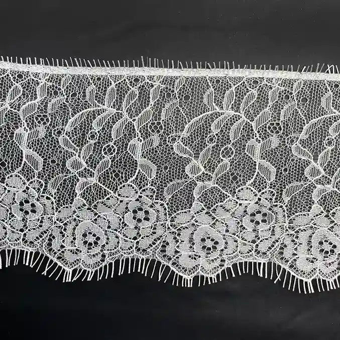Rose Garden Eyelash Lace applique by Ani Accessories featuring delicate floral patterns and fringed edges