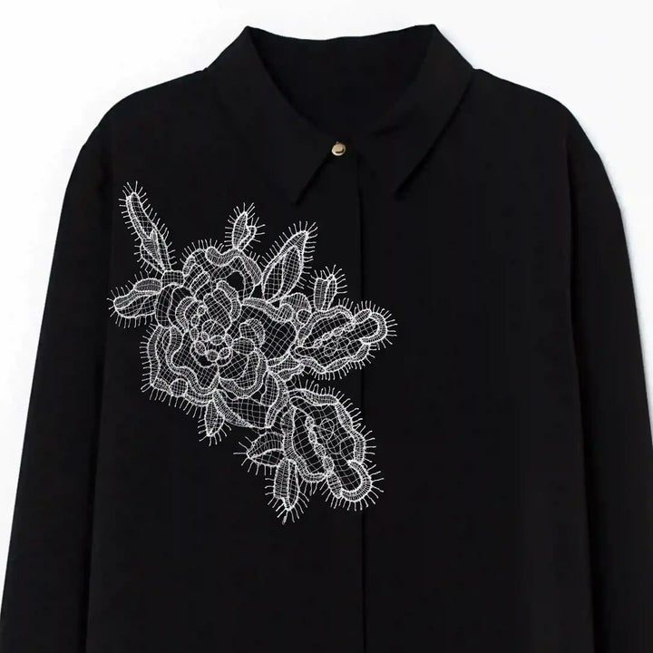 ANI Accessories big sew on patch for shirts: white flower patch on the chest of a black shirt 